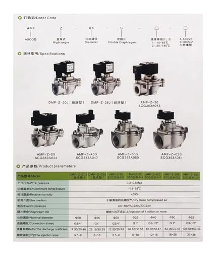 Électrovanne à impulsion G3/4" AC220V SCG353A043 pour dépoussiéreur industriel