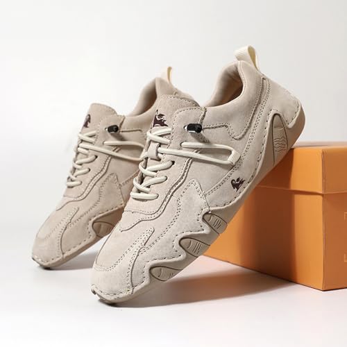 Women's Waterproof Suede Casual Walking Shoes for Hiking Camping & Driving All Season Fashion Retro Elastic Lace Up Hand Stitched Outdoor Sports Sneakers4