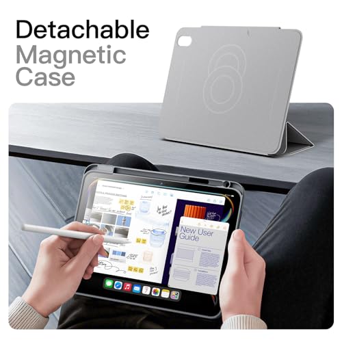 Image of JETech Magnetic Detachable Cover Case for iPad (A16) 11th /10th Generation (2025 /2022) with Pencil Holder, Removable Rotating Clear Cover, Portrait /Landscape Stand with Raised Screen View (Silver)