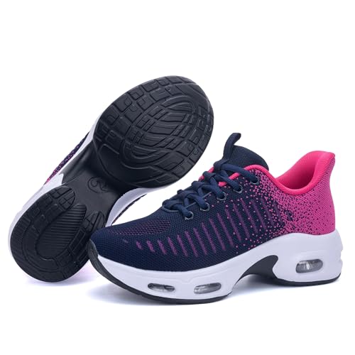 Quseek Slip On Shoes Women Walking Tennis Shoe Gym Casual Comfortable Running Workout Sneakers for Athletic Jogging RoseBlue US 8 6