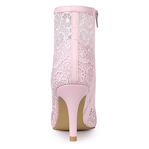 Allegra K Allegra K Women's Floral Embroidered Stiletto Heels Lace Pink Ankle Boots 7.5 M US