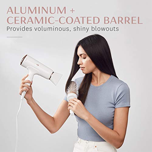 T3 Volume Round Hair Brush Ceramiccoated Barrel Vented Round Brush For Blow Drying Heat Resistant Bristles, White/Rose Gold #TOP3