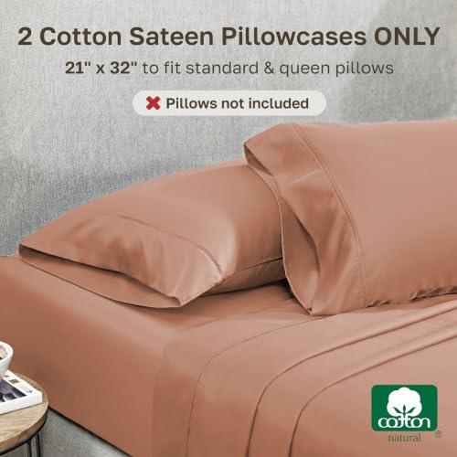 Image of California Design Den Standard Pillow Cases Set of 2-400 Thread Count, 100% Cotton Sateen, Soft and Breathable Pillowcases Queen /Standard - Fresh Clay