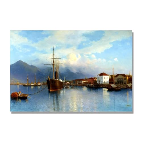 Tableau decoration murale salon moderne Ship on the Sea de Lev Lagorio, grande toile 80x120cm