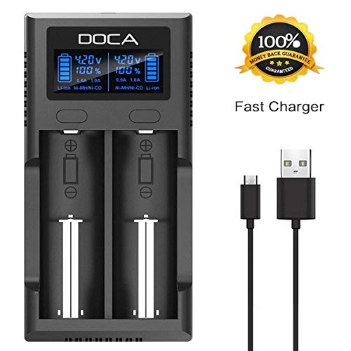 DOCA 2-Bay Speedy Universal Battery Charger,18650 Smart Li-ion Battery Charger with LCD Display
