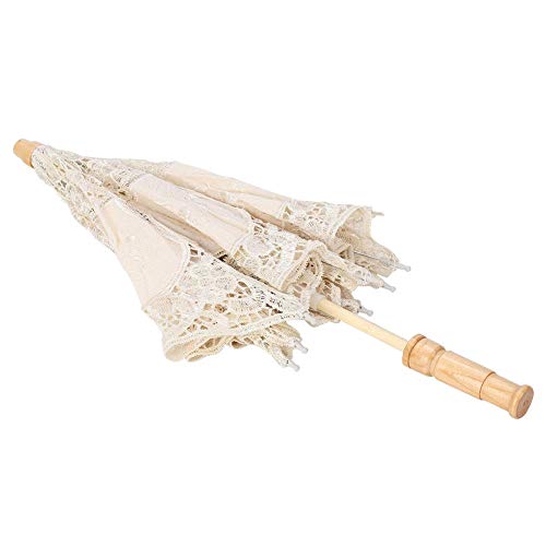 Aufee Handmade Umbrella, Handmade Lace Flower Embroidery Parasol Wedding Bride Photography Umbrella Plants Artificial Flowers Lace Parasol(Beige L) #TOP5
