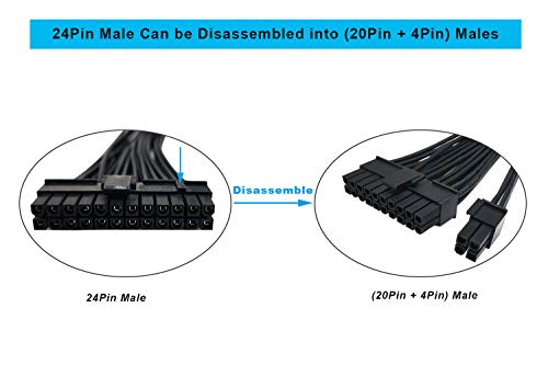 ZLKSKER Cable de alimentación ATX de 24 pines, 12 pulgadas, 18 AWG, negro, macho a hembra, funda de PVC, 18 A, 300 V, compatible con PC - imagen 4