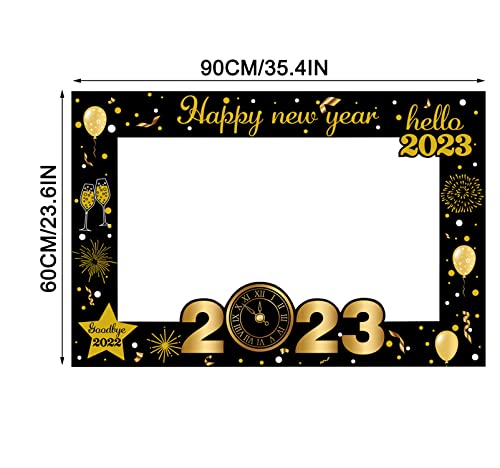 Jozon 2023 Happy New Year Photo Booth Props Frame New Year's Eve Party Photo Booth Frame With 6 Pieces New Year Party Eyeglasses Celebration Party Favor For 2023 New Year's Eve Party Decorations #TOP1