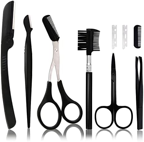 Ptiysta 6-In-1 Eyebrow Trimmer Set Exfoliating Beauty Tool The Eyebrow Treatment Kit includes: Scissors Eyebrow Scissors Eyebrow Comb Tweezers Pocket Knife Eyebrow Scraper