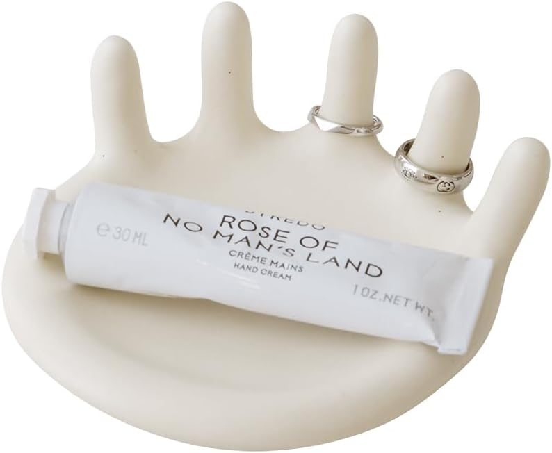 WENSHUOWENSHUO Cute Short Five-finger Ring Holder，Ceramic Trinket Dish,Decorative Jewelry Tray for Display, Matte Crème