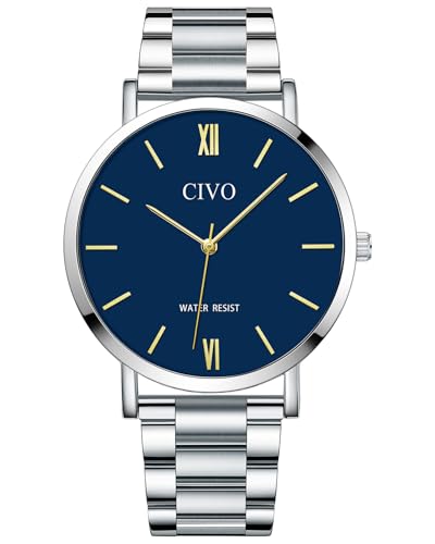 CIVO Edelstahl Analog Uhren für Männer: Mode Minimalismus Design Armbanduhr Herren - Silber Quarz Wasserdicht Herrenuhr