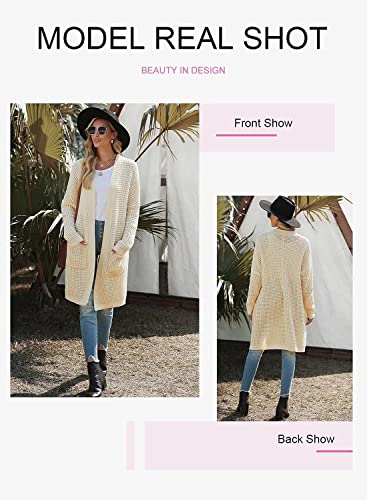 Dokotoo Womens Plus Size Winter Oversized Open Front Cozy Long Sleeve Long Cardigans Sweaters Ladies Chunky Cable Knitted Casual Coats Outerwear Cardigans With Pockets Beige Large #TOP3