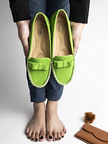 Image of Shoetopia Women & Girls Stylish Front Bow Style Green Loafers