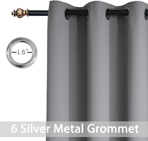 Yakamok Room Darkening Gray Blackout Curtains Thermal Insulated Grommet Curtain Panels for Bedroom, 42W x 72L, Grey, 2 Panels