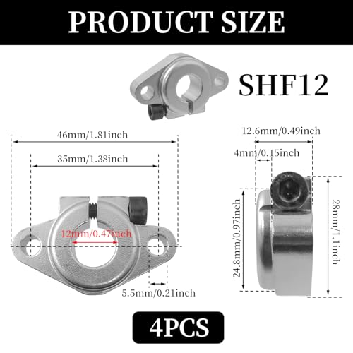 TTQiAnJ 4 Stücke SHF12 Linearführung Wellenhalter,Aluminiumlegierung Lineare Schiene Wellenstütze,Linearbewegungs-Gleitschienenführungsblöcke für CNC,3D-Drucker