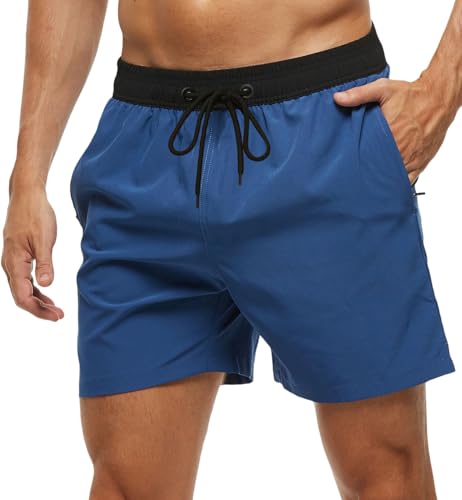 Image of Tyhengta Men's Swim Trunks Quick Dry Beach Shorts with Zipper Pockets and Mesh Lining