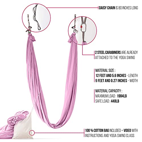 Pinc Active Silk Aerial Yoga Swing & Hammock Kit for Improved Yoga Inversions, Flexibility & Core Strength - Pink