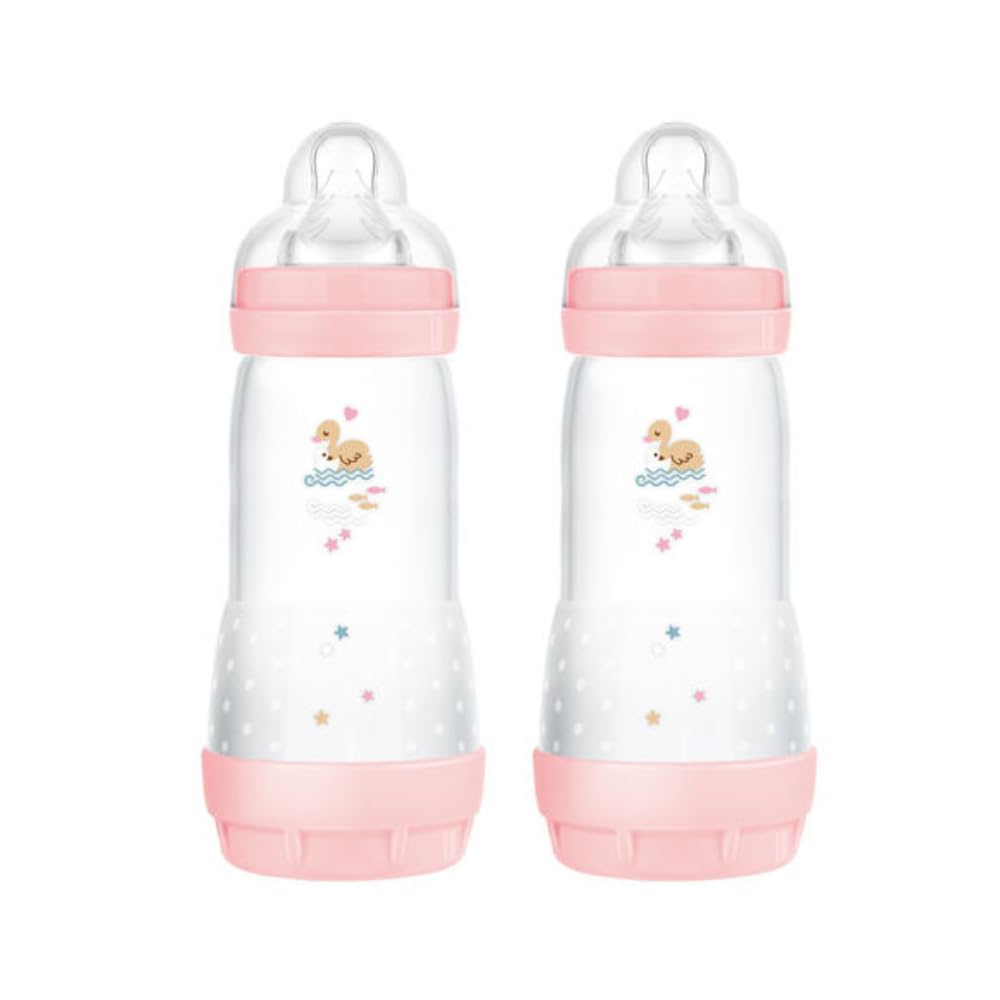 MAM Easy Start Babyflasche 320 ml (2er-Set), Set mit 2 Anti-Kolik-Flaschen zum Stillen, reduziert Luftblasen und das Risiko von Koliken, Babyzubehör ab 4 Monaten mit Sauger Größe 3, Lila