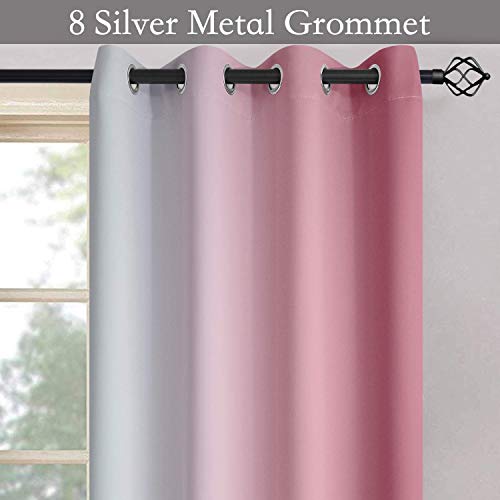 Image of SimpleHome Ombre Pink to Grey White Curtains for Living Room 52Wx84L | Room Darkening Curtains for Bedroom,Gradient Light Blocking Curtain,Thermal Insulated Grommet Window Drapes,2 Panels,84 Inch