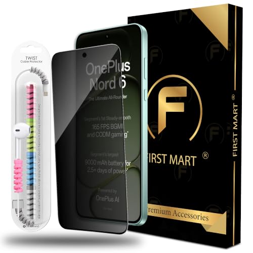 Image of FIRST MART Privacy Tempered Glass for OnePlus Nord 6 With Cable Guard & Installation Kit | Anti-Spy 9H Screen Protector, Edge-to-Edge, Case-Friendly | Black