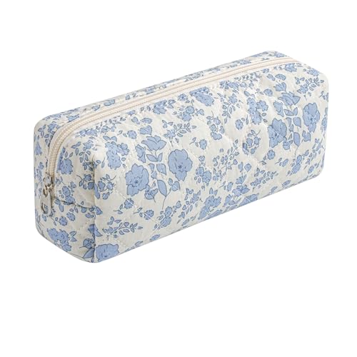 Cute Floral Cotton Makeup Brush Bag (Blue)
