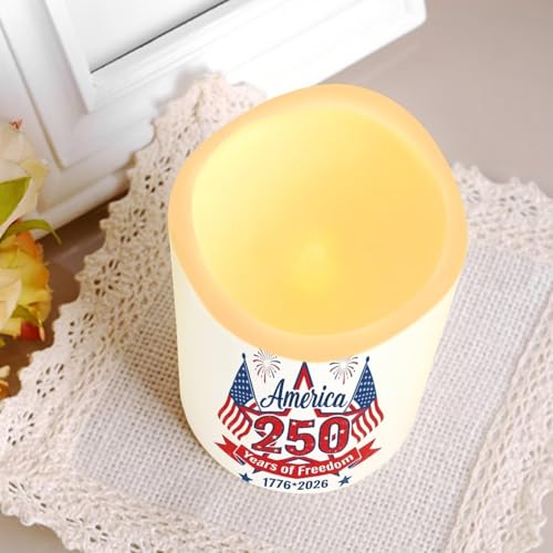 Image of 250th Years of American Freedom Electric Candles Patriotic Red White Blue Flameless Candle Set Star Stripes Battery Operated Fake Candles Independence Day Party Supplies, 4 Pack