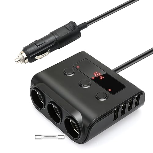 Auto Ladegerät Adapter, 3 Fach KFZ Zigarettenanzünder Verteiler mit 4 USB Ports, 12V/24V Mehrfach Auto KFZ Steckdose Verteiler Splitter mit LED Voltmeter Schalter für GPS/Dash Cam/Handy Auto Ladegerät Adapter, 3 Fach KFZ Zigarettenanzünder Verteiler mit 4 USB Ports, 12V/24V Mehrfach Auto KFZ Steckdose Verteiler Splitter mit LED Voltmeter Schalter für GPS/Dash Cam/Handy