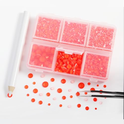 Image of BEADSLAND Hotfix Rhinestones, 4000 PCS Rhinestones for Clothes Crafts Mixed 6 Sizes with Wax Pencil and Tweezers Kit, SS6-SS30, Neon Orange