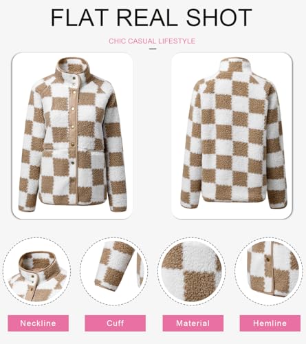 SHEWIN Jackets For Women Causal Sherpa Fall Jacket Loose Button Down Plaid Winter Coats4