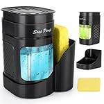 Kitchen Dish Soap Dispenser with Sponge Holder, 3-in-1 Countertop Dishwashing Soap Pump Dispenser Set for Kitchen Sink, Useful Kitchen Gadgets - Black