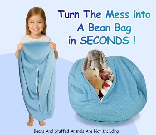 Image of Stuffed Storage Bean Bag (No Filler) Keep Your Plush Toys More Organized Teens Children Lazy Playroom Perfect Ultra Soft Beanbag Washable Space Save Organizer Blue