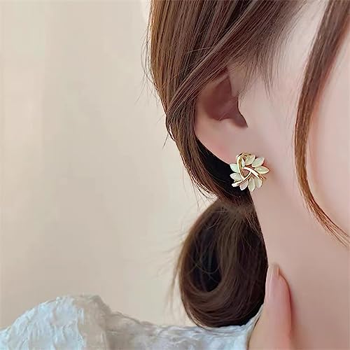 French Petal Flower Stud Earrings for Women,Gold Hypoallergenic Crystal Cute Small Floral Fashion Statement Birthday Jewelry4
