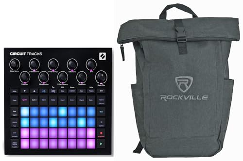 Audiosavings Bundle: (1) Novation Circuit Tracks MIDI USB Rechargeable Groovebox w/Synths/Drums/Sequencer Bundle with (1) Rockville RPAK Charcoal Stylish Durable Backpack Bag (2 Items)
