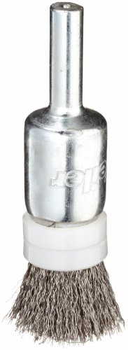 Image of Weiler 11100 0.006 inch Wire Size, Steel Bristles, Banded, Solid End, Stem-Mounted Crimped Wire End Brush, Made in the USA