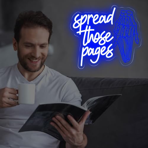 Image of Spread Those Pages Neon Sign Funny Book Lovers Gift | Smutty Wall Art Decoration Handmade LED Light Bookish Neon Decor Book Room Decoration 14.6 inchx13 inch