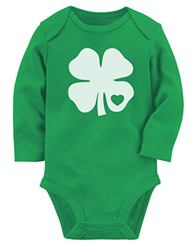 Clover Heart Infant Outfit St Patrick's Irish Shamrock Baby Long Sleeve Bodysuit 6M Green