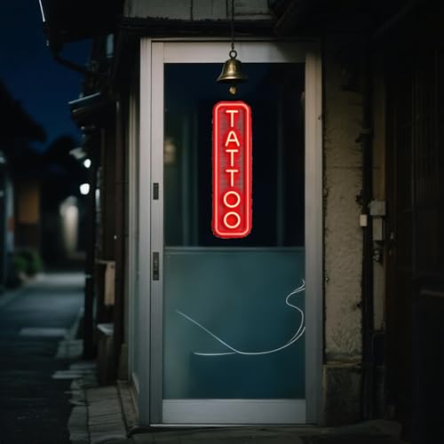 Image of Dimmable Tattoo Neon Sign,LED Reusable Neon Signs,Arylic Tattoo Shop Sign with Dimmer for Tattoo Salon, Studio, Shop Plaque,Tattoo Gifts for Friends,16x5.9in(Red)