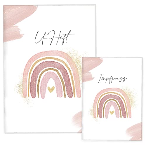 Cozy Racoon U-Heft- und Impfpasshülle | 3- teiliges Set |Hochwertige Hülle für Untersuchungsheft und Impfpass Deines Kindes | Wasserfarben Rosa (ohne Personalisierung)
