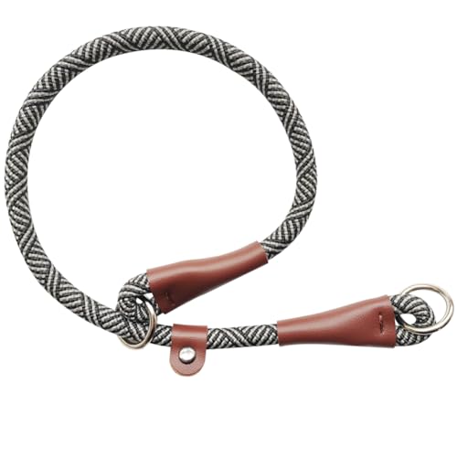 YUCFOREN Dog Slip Collar, Round Nylon Training Collar No-Pull P Collar with Sliding Stopper for Medium Large Dogs (24' x 1/2', Black)