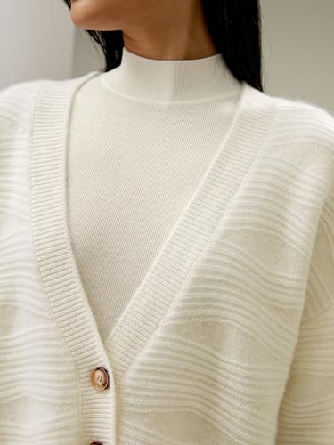LilySilk 100% Cashmere Cardigan for Women Elegant V-Neck Drop Shoulder Button Front Outwear Top3