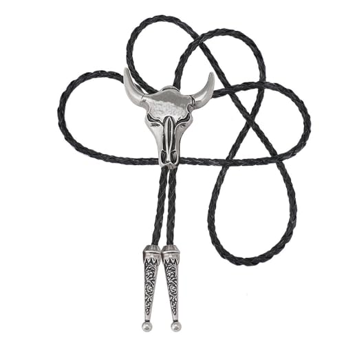 Image of Joxevyia Bolo Tie for Men Vintage Cow Skull Leather Rope Western Cowboy Necktie Vintage Bola Tie Gift for Him