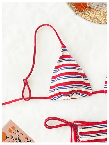 GORGLITTER Women's Triangle Bow Bikini Sets Striped High Waisted String Thong Swimsuit Summer Bathing Suit 2 Piece 20253