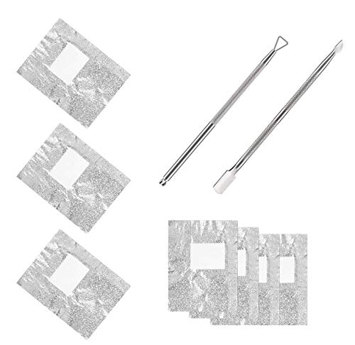 BEAUTOPE 300 Pcs Nail Polish Remover Gel Remover Wraps Nail Foil Wraps Soak Off Gel Remover with 2 Pcs Cuticle Pusher