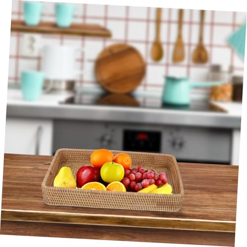 Bandeja rectangular de ratán resistente y decorativa con gran capacidad de carga 4