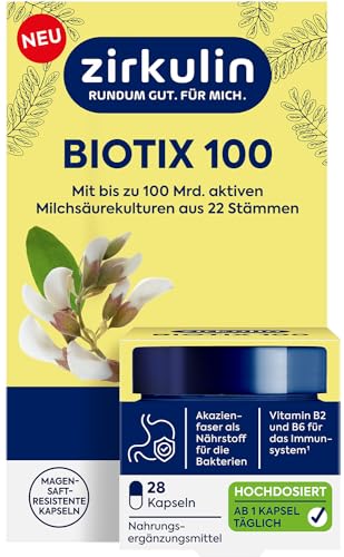Zirkulin Biotix 100 1x 28 Kapseln – Zur Unterstützung einer gesunden Darmflora - Nahrungsergänzungsmittel mit bis zu 100 Mrd. aktiven Milchsäurekulturen sowie Trockenhefe, Vitamin B2 und Vitamin B6