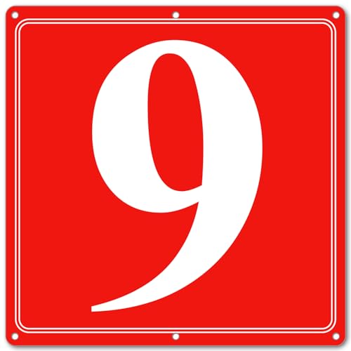 Image of Premium Aluminum Number Signs 9, Metal 12 inch X 12 inch Red Numbered Signs Outdoor for Parking Lots, Floor, Dock, Court, Aisle, Field, High Visibility, No Fade, Weather-resistant