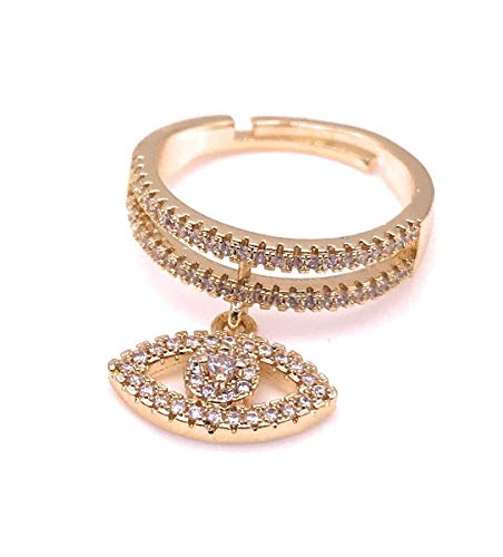 18K Gold Plated Evil Eye Cubic Zirconia Ring Adjustable Size Protection Jewelry