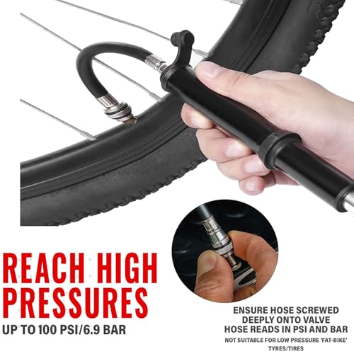 Mini bomba de pneu de bicicleta com estrutura portátil, bomba de pneu de bicicleta de 100 PSI para v