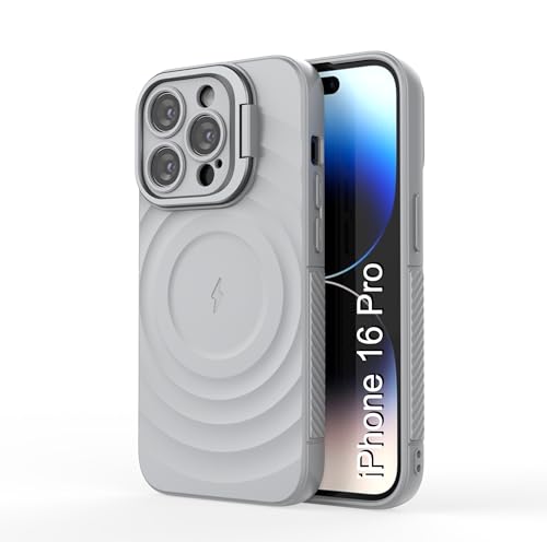 Image of LuxuryKase Shockproof Case for iPhone 16 Pro | Ripple Pattern | Camera Protection | Inner Velvet Fabric Lining | Protective Cover with Enhanced Grip & Wireless Charging Support - Grey