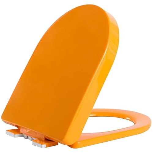 Siège De Toilette Allongé, Couvercle De Toilette Silencieux À Fermeture Douce Avec 4 Pare-Chocs Antidérapants, Charnières Fixes Supérieures, Abattant WC En Forme De D/U, Orange